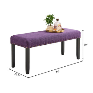 English Elm Biony Upholstered Dining Bench Linen Cotton Seat Nailhead Trim Hardwood Legs Purple T2574P506259