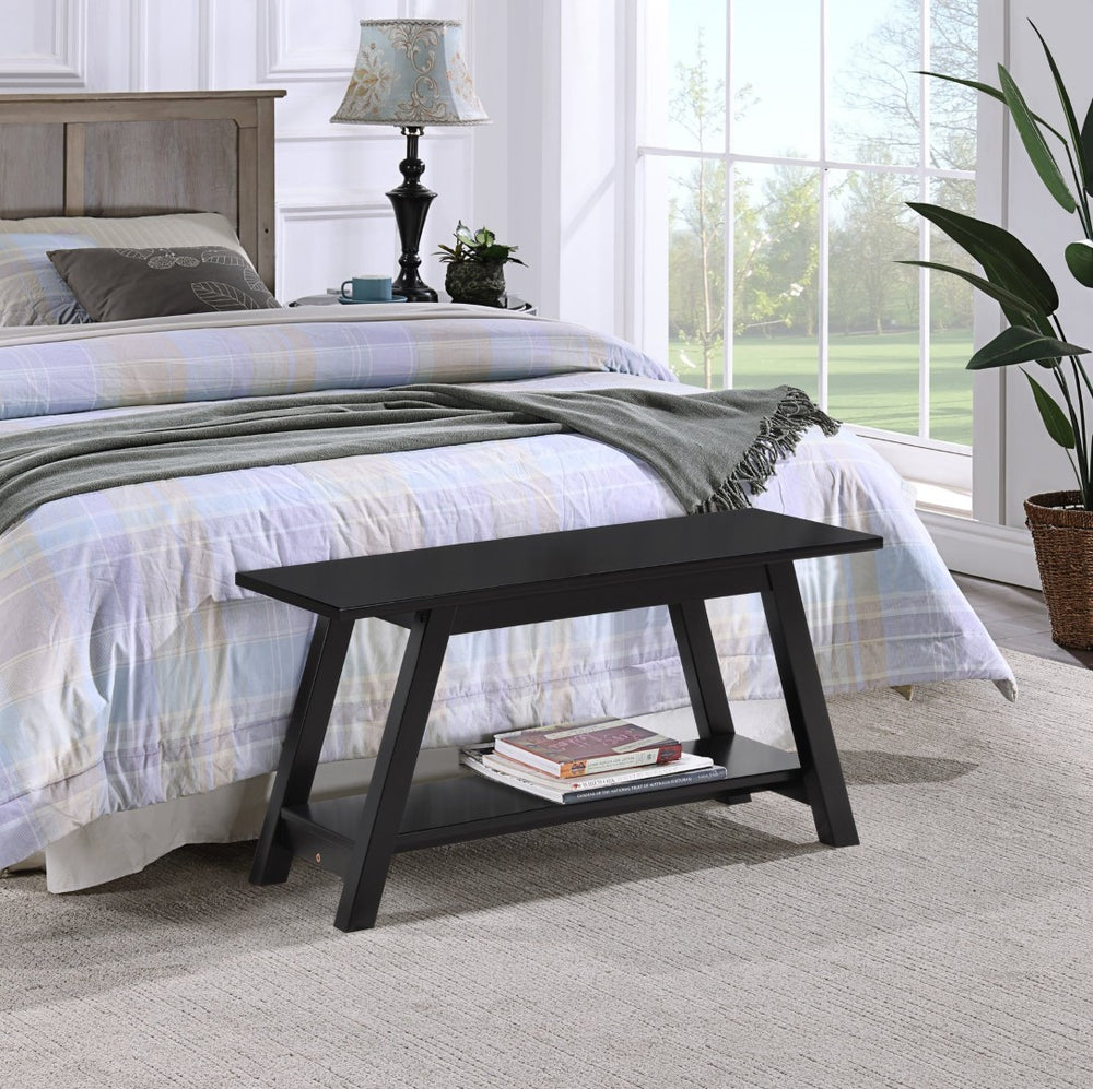 English Elm Elyz Farmhouse Pine Wood Bench with Open Shelf for Entryway or Bedroom Foot T2574P507055
