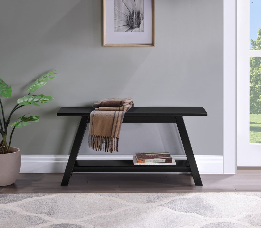 English Elm Elyz Farmhouse Pine Wood Bench with Open Shelf for Entryway or Bedroom Foot T2574P507055
