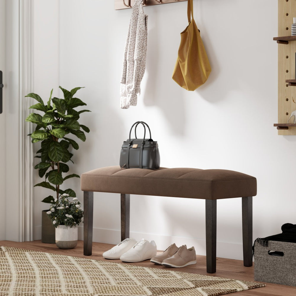 English Elm Strata Channel Tufted Velvet Dining Bench with Espresso Wood Legs for Modern Interiors T2574P507056