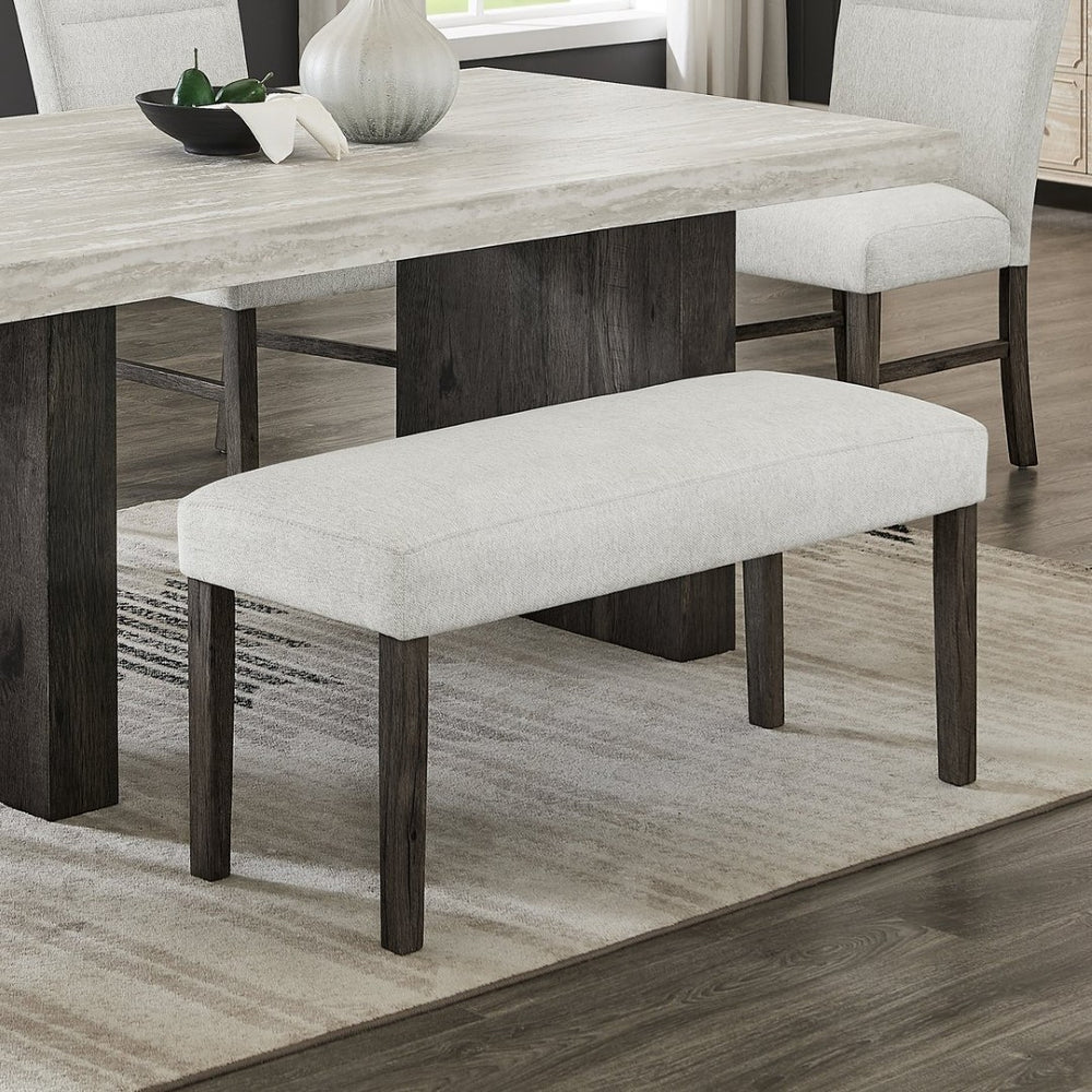 English Elm Sorlen Gray Fabric Upholstered Bench with Rubberwood Legs for Dining or Entryway T2574P507057