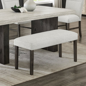 English Elm Sorlen Gray Fabric Upholstered Bench with Rubberwood Legs for Dining or Entryway T2574P507057