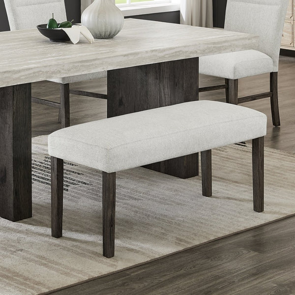 English Elm Sorlen Gray Fabric Upholstered Bench with Rubberwood Legs for Dining or Entryway T2574P507057