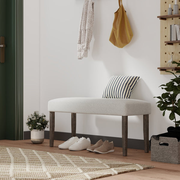 English Elm Sorlen Gray Fabric Upholstered Bench with Rubberwood Legs for Dining or Entryway T2574P507057
