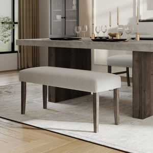 English Elm Sorlen Gray Fabric Upholstered Bench with Rubberwood Legs for Dining or Entryway T2574P507057