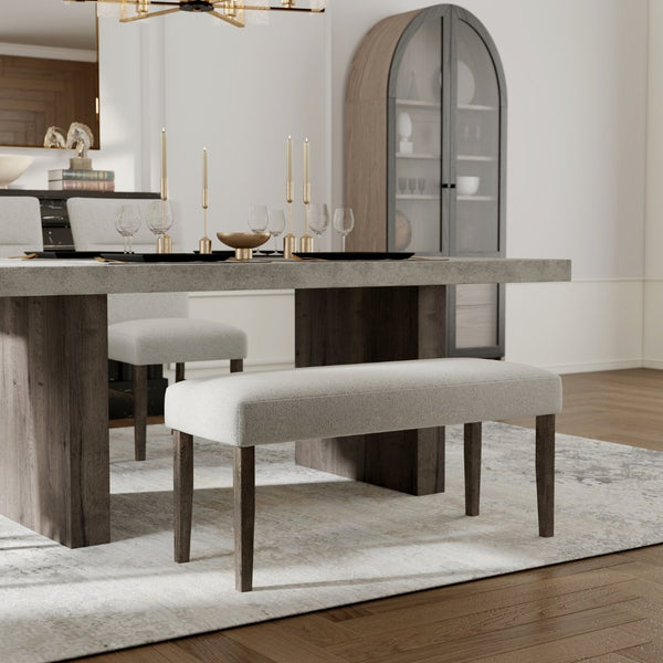 English Elm Sorlen Gray Fabric Upholstered Bench with Rubberwood Legs for Dining or Entryway T2574P507057