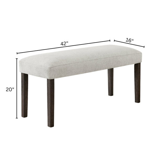 English Elm Sorlen Gray Fabric Upholstered Bench with Rubberwood Legs for Dining or Entryway T2574P507057