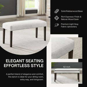 English Elm Madison Gray Cushioned Upholstered Bench with Rubberwood Legs for Dining or Bedroom T2574P507058