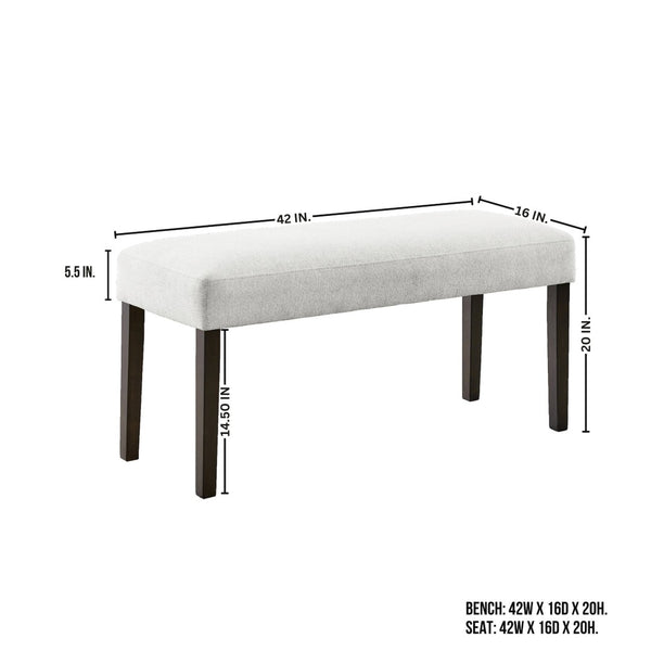 English Elm Madison Gray Cushioned Upholstered Bench with Rubberwood Legs for Dining or Bedroom T2574P507058