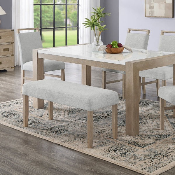 English Elm Zelalle Gray Fabric Dining Bench with Wire Brushed Rubberwood Legs for Modern Interiors T2574P507059
