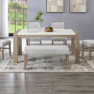 English Elm Zelalle Gray Fabric Dining Bench with Wire Brushed Rubberwood Legs for Modern Interiors T2574P507059