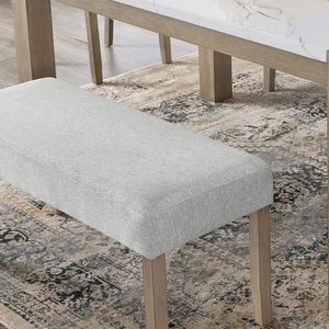 English Elm Zelalle Gray Fabric Dining Bench with Wire Brushed Rubberwood Legs for Modern Interiors T2574P507059
