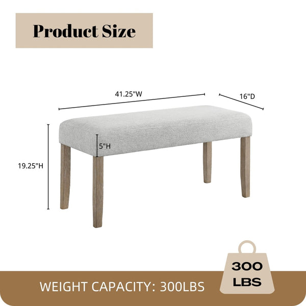 English Elm Zelalle Gray Fabric Dining Bench with Wire Brushed Rubberwood Legs for Modern Interiors T2574P507059