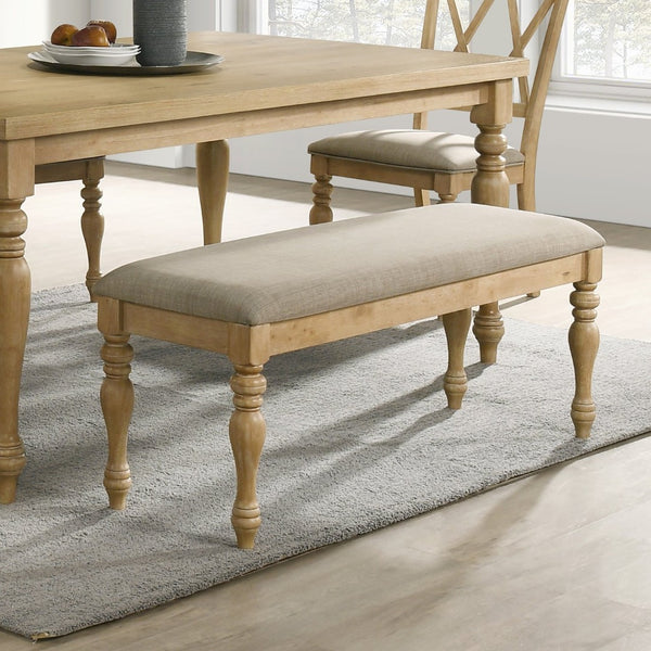 English Elm Verta Rubberwood Farmhouse Dining Bench with Turned Legs and Plush Beige Cushion T2574P507060