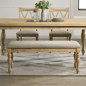English Elm Verta Rubberwood Farmhouse Dining Bench with Turned Legs and Plush Beige Cushion T2574P507060