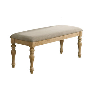English Elm Verta Rubberwood Farmhouse Dining Bench with Turned Legs and Plush Beige Cushion T2574P507060