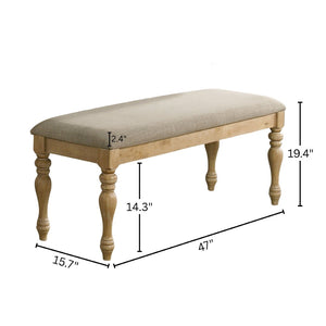 English Elm Verta Rubberwood Farmhouse Dining Bench with Turned Legs and Plush Beige Cushion T2574P507060