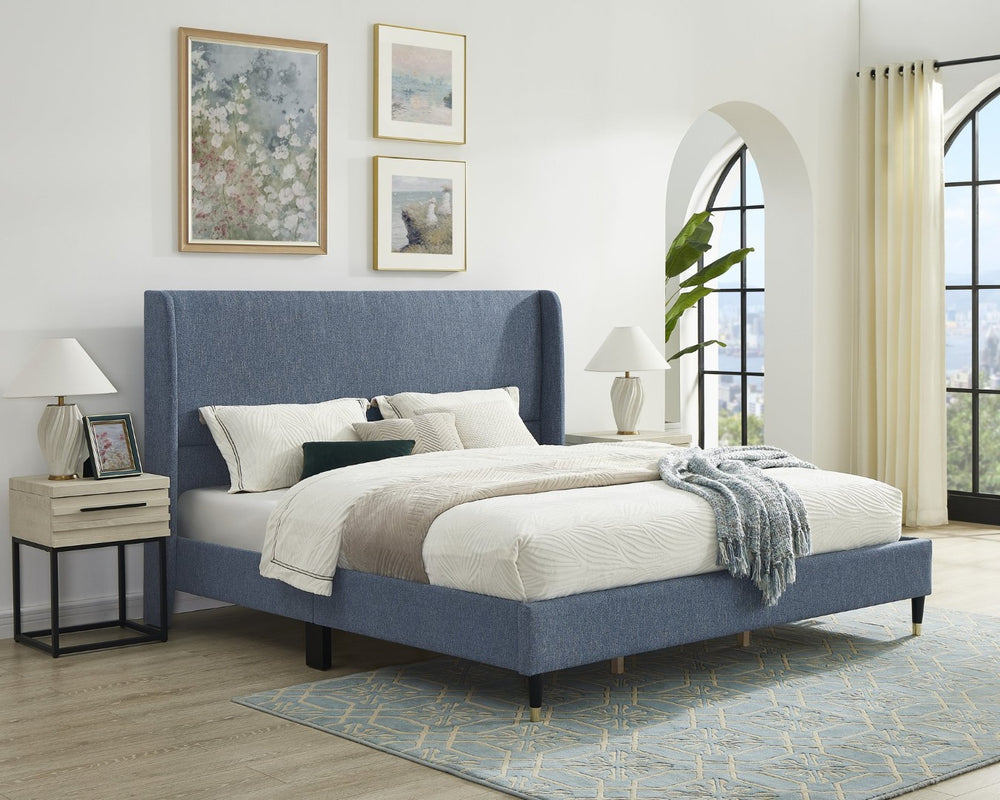 English Elm Rozitta Wingback King Platform Bed Plush Velvet Upholstered with Padded Panels Blue T2574P508550