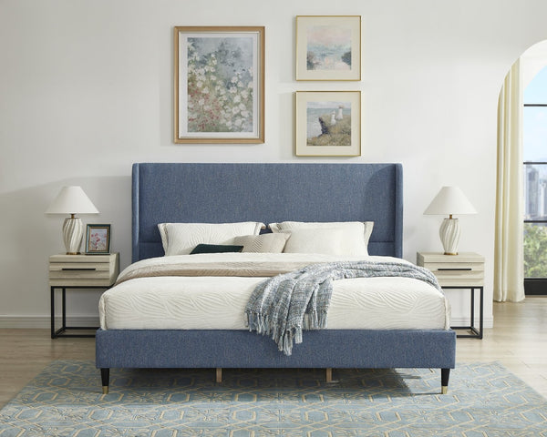 English Elm Rozitta Wingback King Platform Bed Plush Velvet Upholstered with Padded Panels Blue T2574P508550