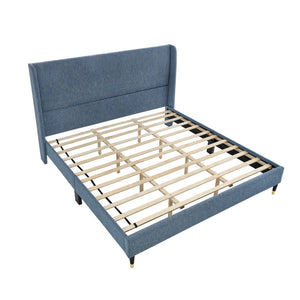 English Elm Rozitta Wingback King Platform Bed Plush Velvet Upholstered with Padded Panels Blue T2574P508550