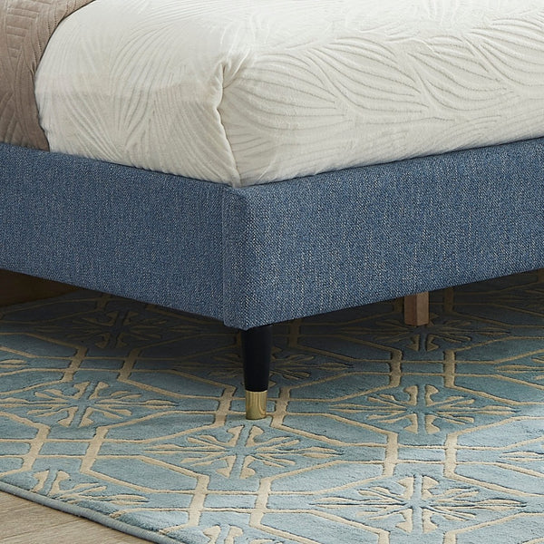 English Elm Rozitta Velvet Wingback Queen Platform Bed with Foam Padded Panels and Gold Legs Blue T2574P508551