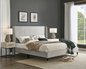 English Elm Rozitta Velvet Wingback Queen Platform Bed with Foam Padded Panels and Gold Legs Light Gray T2574P508552