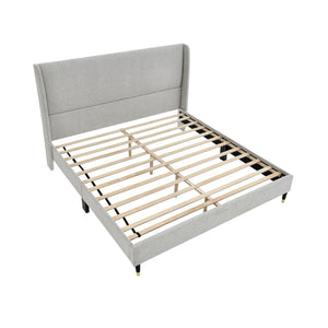 English Elm Rozitta Velvet Wingback Queen Platform Bed with Foam Padded Panels and Gold Legs Light Gray T2574P508552
