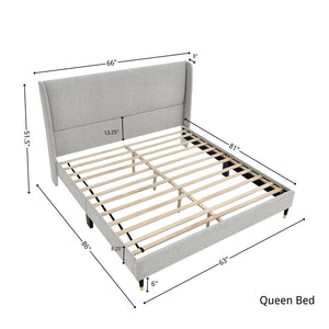 English Elm Rozitta Velvet Wingback Queen Platform Bed with Foam Padded Panels and Gold Legs Light Gray T2574P508552