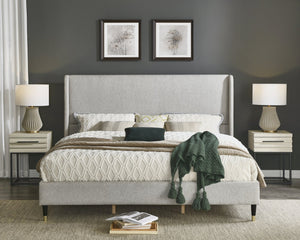 English Elm Rozitta Wingback King Platform Bed Plush Velvet Upholstered with Padded Panels Light Gray T2574P508553