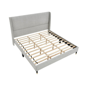 English Elm Rozitta Wingback King Platform Bed Plush Velvet Upholstered with Padded Panels Light Gray T2574P508553