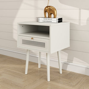 English Elm Feeney Woven Panel Nightstand with Drawer and Open Shelf for Minimalist Bedrooms T2574P509290