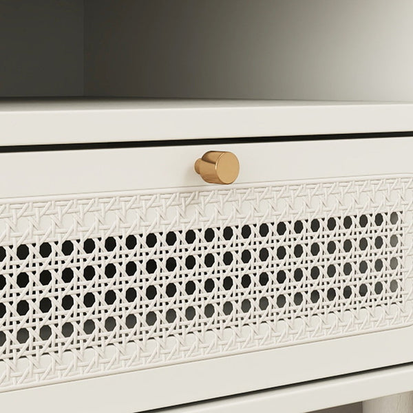 English Elm Feeney Woven Panel Nightstand with Drawer and Open Shelf for Minimalist Bedrooms T2574P509290