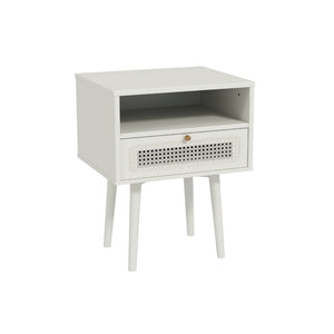 English Elm Feeney Woven Panel Nightstand with Drawer and Open Shelf for Minimalist Bedrooms T2574P509290