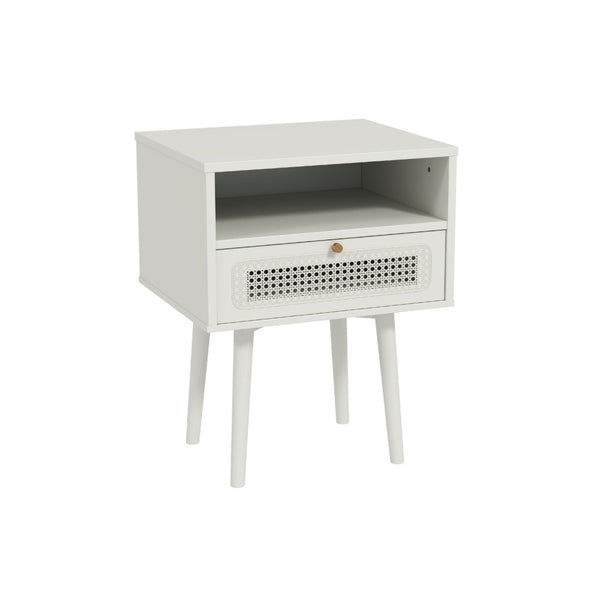 English Elm Feeney Woven Panel Nightstand with Drawer and Open Shelf for Minimalist Bedrooms T2574P509290
