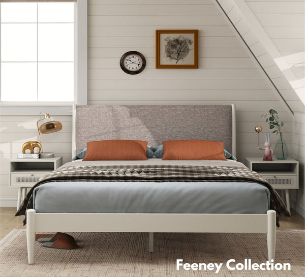 English Elm Feeney Woven Panel Nightstand with Drawer and Open Shelf for Minimalist Bedrooms T2574P509290