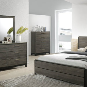 English Elm Ioana 5 Drawer Hardwood Chest Antique Grey Grain Inlay Brushed Metal Bedroom Storage T2574P509291