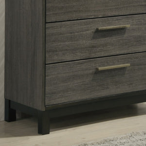 English Elm Ioana 5 Drawer Hardwood Chest Antique Grey Grain Inlay Brushed Metal Bedroom Storage T2574P509291