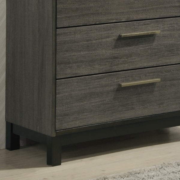 English Elm Ioana 5 Drawer Hardwood Chest Antique Grey Grain Inlay Brushed Metal Bedroom Storage T2574P509291