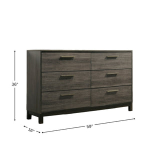 English Elm Ioana Six Drawer Rubberwood Dresser with Antique Grey Finish and Brushed Metal Pulls T2574P509292