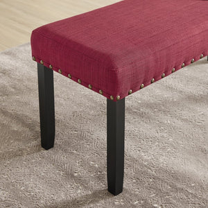 English Elm Biony Upholstered Dining Bench Linen Cotton Seat Nailhead Trim Hardwood Legs Red T2574P509814