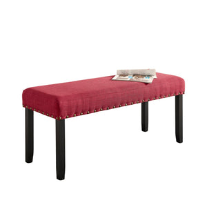 English Elm Biony Upholstered Dining Bench Linen Cotton Seat Nailhead Trim Hardwood Legs Red T2574P509814