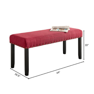 English Elm Biony Upholstered Dining Bench Linen Cotton Seat Nailhead Trim Hardwood Legs Red T2574P509814