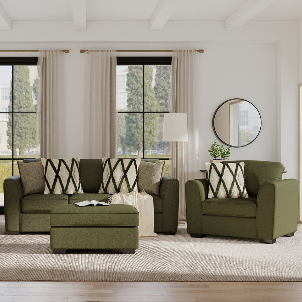 English Elm Marvella Chenille Sofa Chair Ottoman Set Plush Green Upholstery Living Room T2574P510112