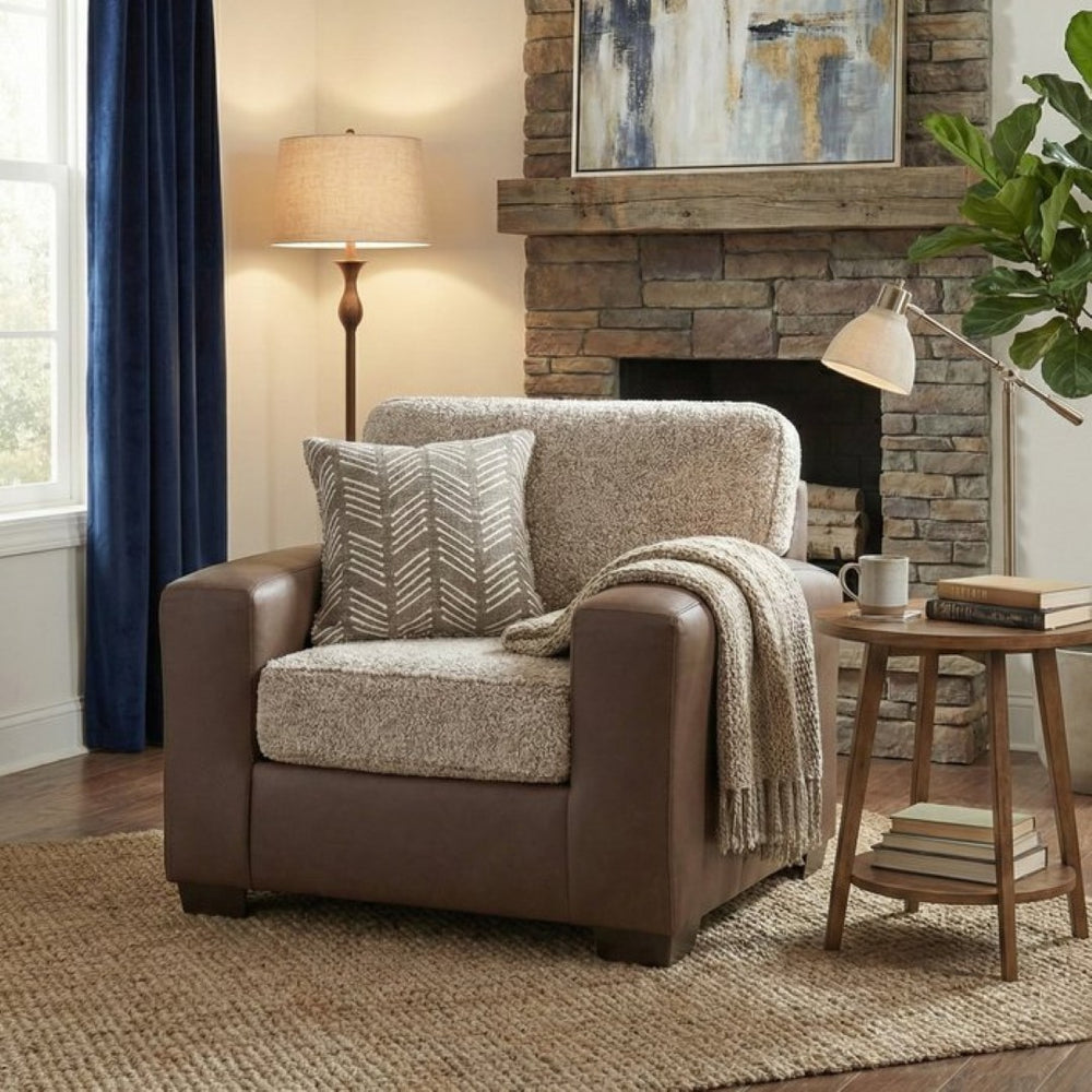English Elm Marvella Faux Leather Shearling Accent Chair for Farmhouse Living Rooms T2574P510113