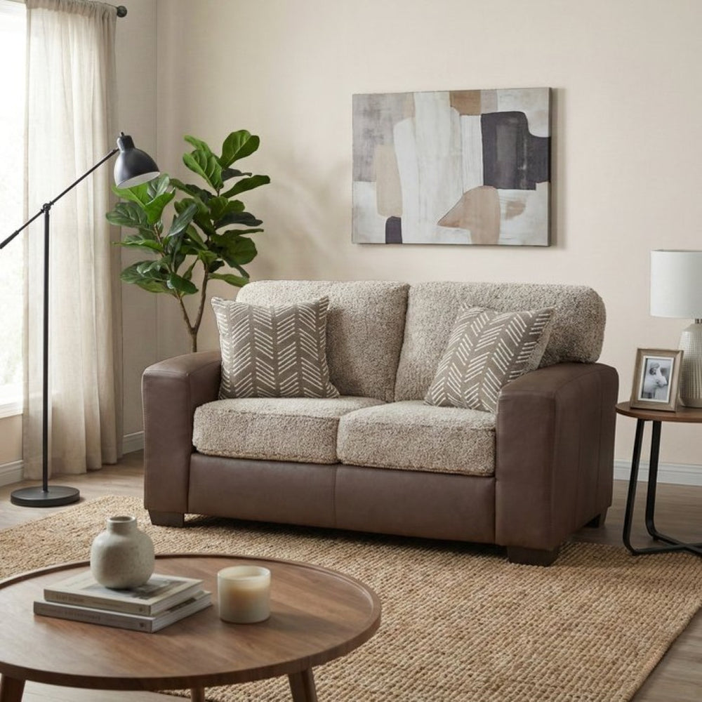 English Elm Marvella Faux Leather Loveseat with Shearling Cushions for Cozy Apartment Living T2574P510114
