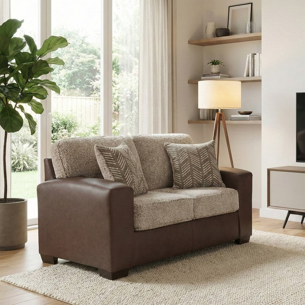 English Elm Marvella Faux Leather Loveseat with Shearling Cushions for Cozy Apartment Living T2574P510114