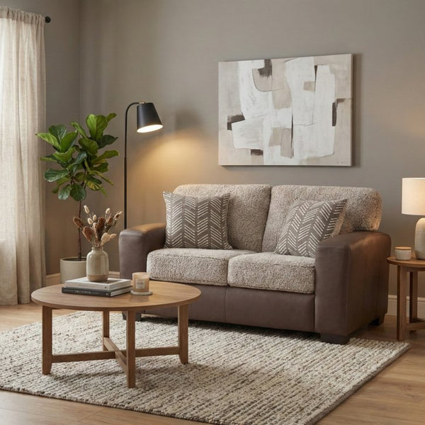 English Elm Marvella Faux Leather Loveseat with Shearling Cushions for Cozy Apartment Living T2574P510114