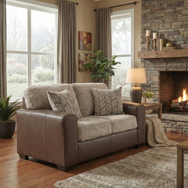 English Elm Marvella Faux Leather Loveseat with Shearling Cushions for Cozy Apartment Living T2574P510114