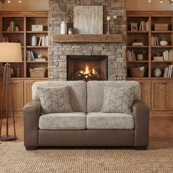 English Elm Marvella Faux Leather Loveseat with Shearling Cushions for Cozy Apartment Living T2574P510114