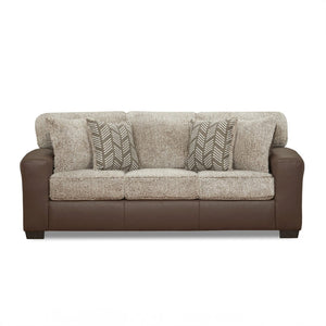 English Elm Marvella Faux Leather Sofa with Shearling Cushions and Herringbone Accent Pillows T2574P510115